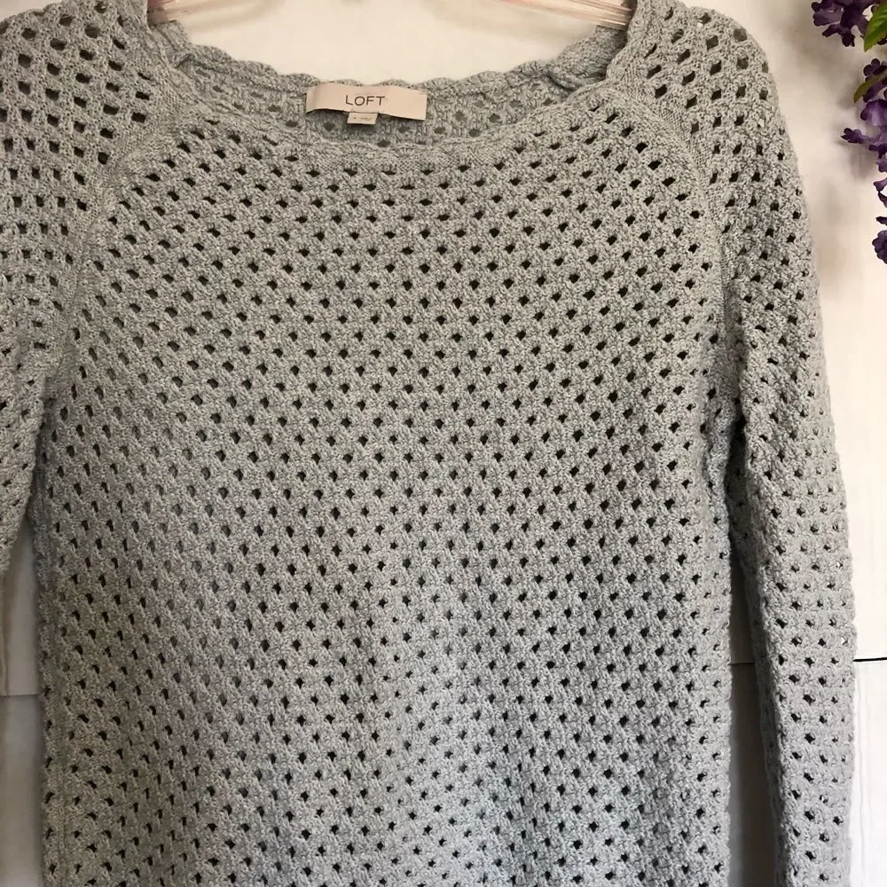 Loft Open Knit Gray Sweater - Picture 3 of 7
